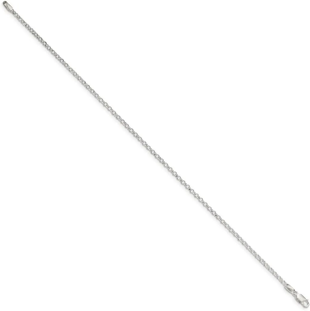 JewelryWeb 925 Sterling Silver Polished 2mm Rolo Chain Ankle Bracelet Lobster Claw Anklet for Women and Men