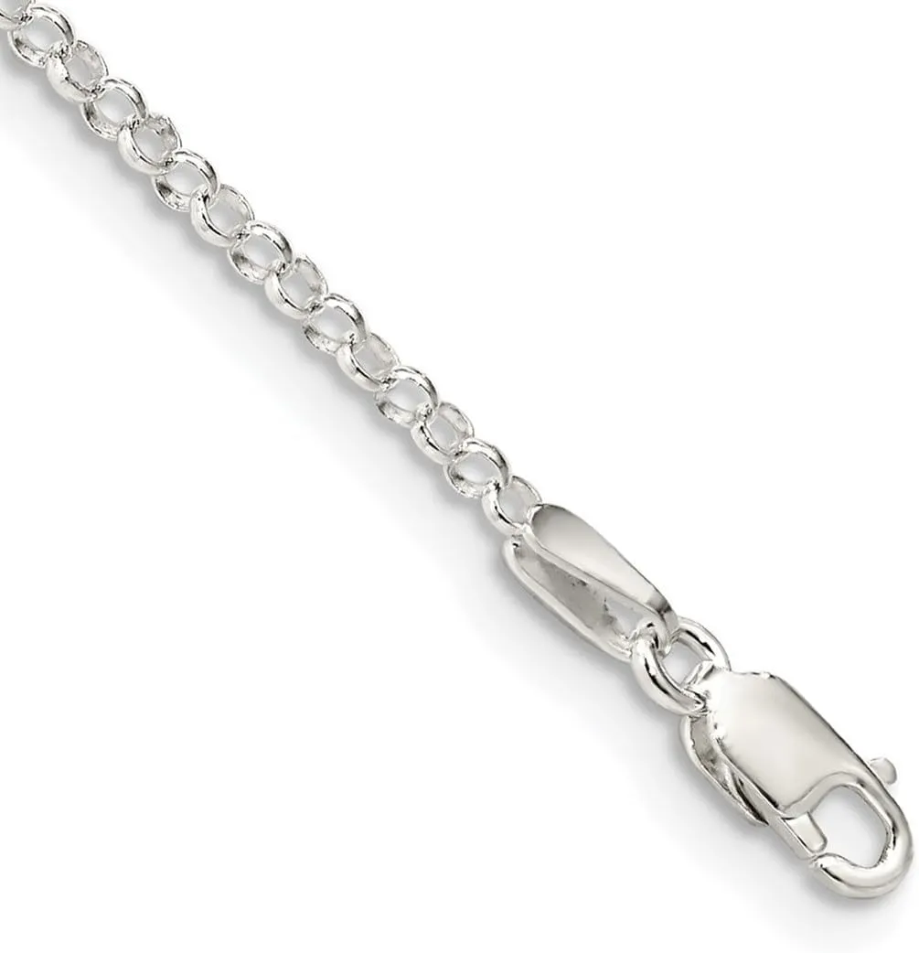 JewelryWeb 925 Sterling Silver Polished 2mm Rolo Chain Ankle Bracelet Lobster Claw Anklet for Women and Men