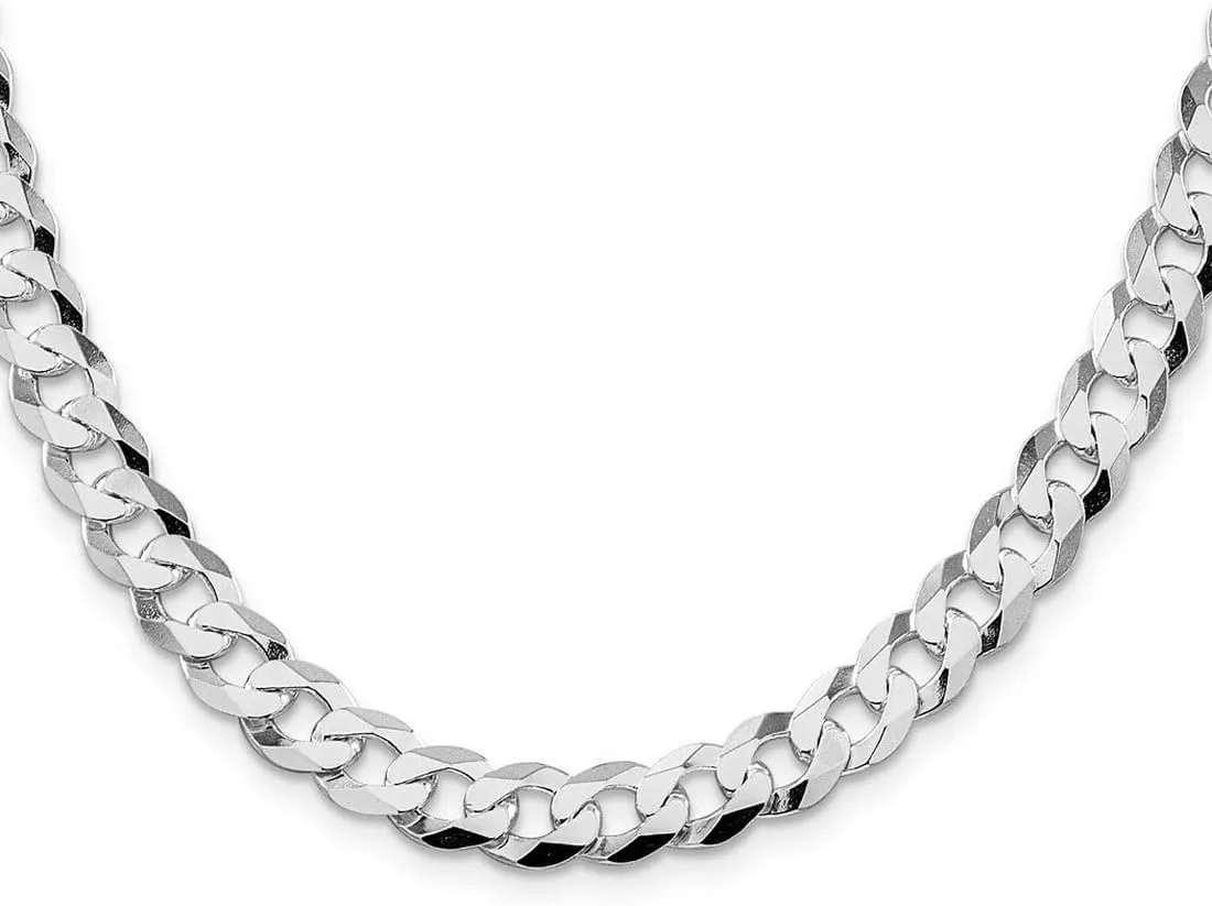 JewelryWeb 925 Sterling Silver Rhodium Plated 8.5mm Flat Curb Chain Bracelet Link-Bracelet for Women and Men