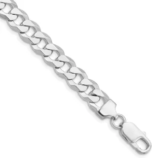 JewelryWeb 925 Sterling Silver Rhodium Plated 8.5mm Flat Curb Chain Bracelet Link-Bracelet for Women and Men