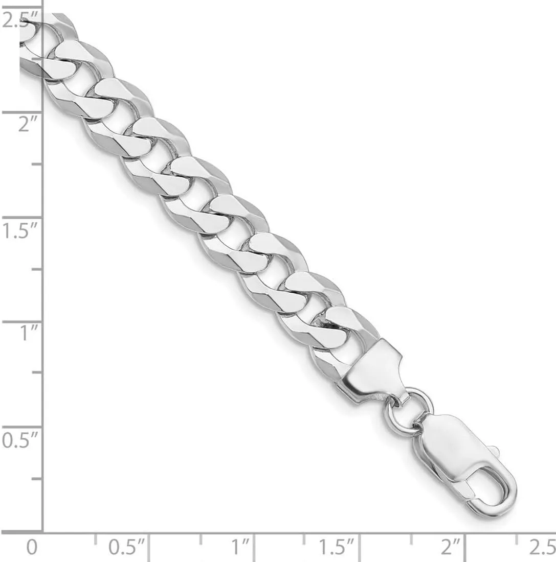 JewelryWeb 925 Sterling Silver Rhodium Plated 8.5mm Flat Curb Chain Bracelet Link-Bracelet for Women and Men