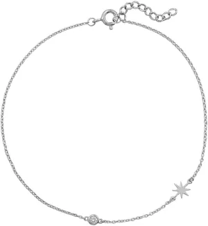 JewelryWeb 925 Sterling Silver Rhodium Plated Starburst Anklet Sunburst CZ is 9 Inch Spring-Ring Closure 3-Anklet for Women
