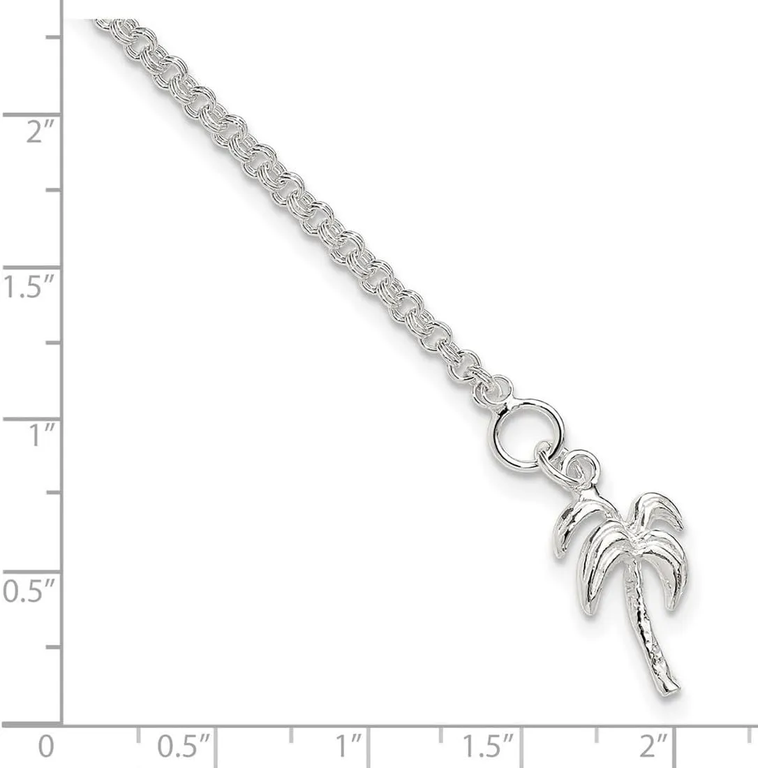 JewelryWeb 925 Sterling Silver Solid Polished Palm Tree Anklet Spring-Ring-Anklet for Women