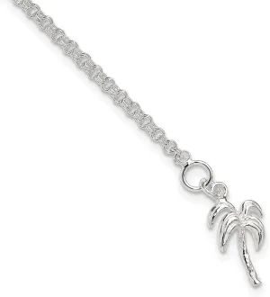 JewelryWeb 925 Sterling Silver Solid Polished Palm Tree Anklet Spring-Ring-Anklet for Women