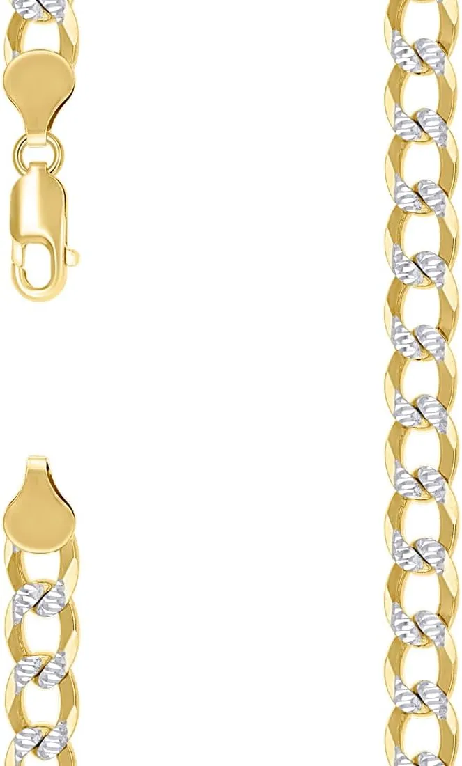 JewelryWeb 925 Sterling Silver Solid Super Flat Comfort Curb Chain Two tone 7.4mm Anklet 9 Inch-Anklet for Women and Men