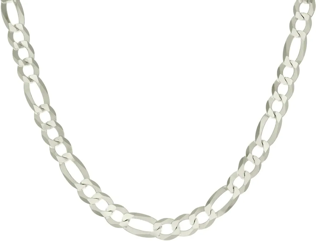 JewelryWeb 925 Sterling Silver Super Flat Figaro Chain-Silver Plated 8.9mm Anklet-Anklet for Women and Men