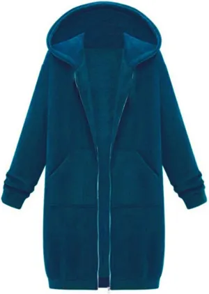 JOFOW zip up hoodie women long jackets for women trendy Casual Drawstring Fleece Sweatshirt Oversized Jackets Coat