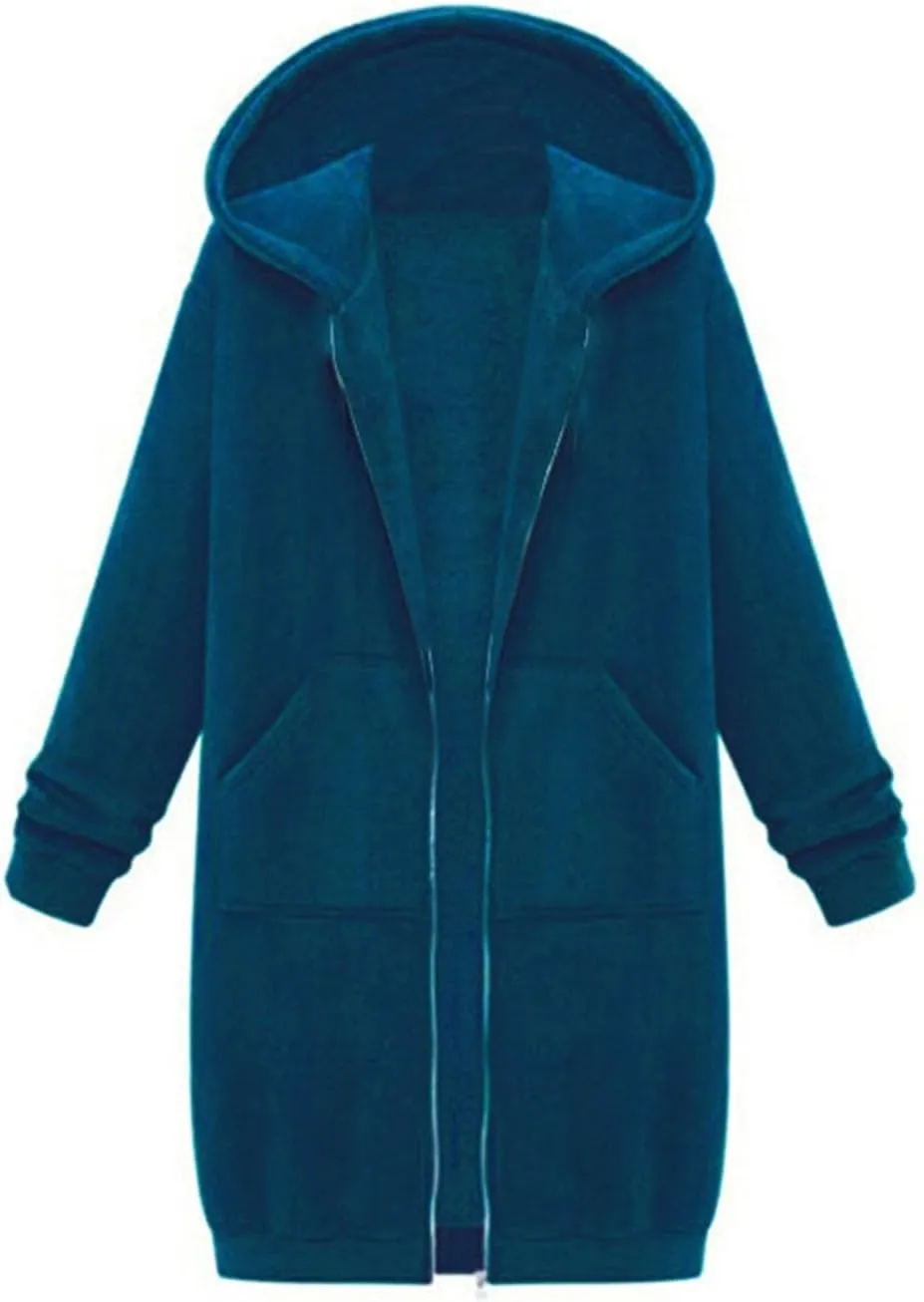 JOFOW zip up hoodie women long jackets for women trendy Casual Drawstring Fleece Sweatshirt Oversized Jackets Coat