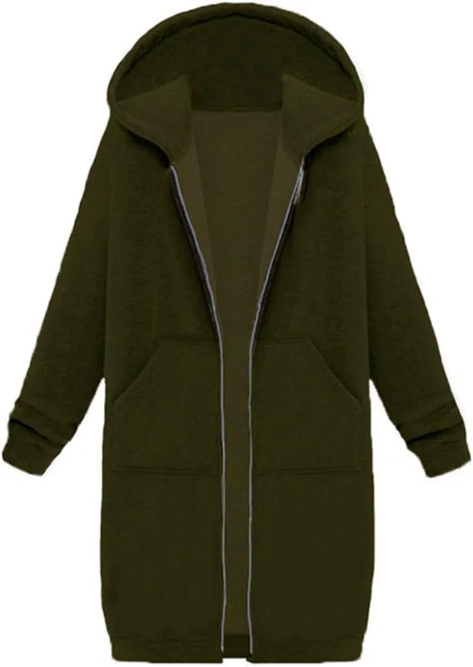 JOFOW zip up hoodie women long jackets for women trendy Casual Drawstring Fleece Sweatshirt Oversized Jackets Coat
