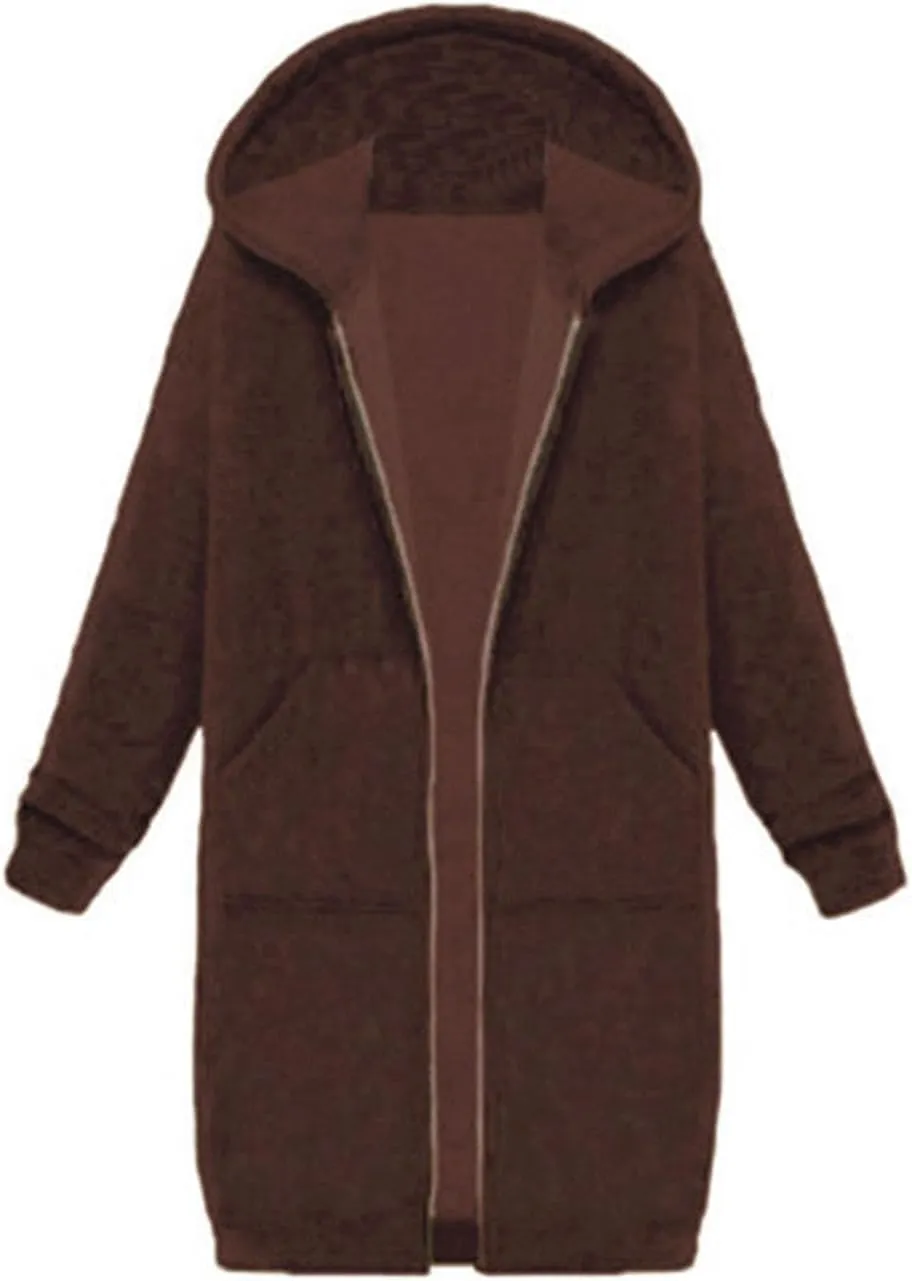 JOFOW zip up hoodie women long jackets for women trendy Casual Drawstring Fleece Sweatshirt Oversized Jackets Coat