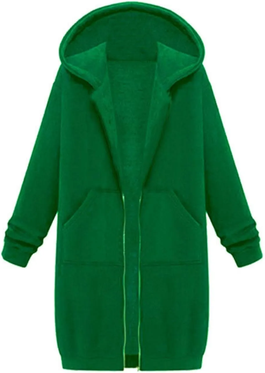 JOFOW zip up hoodie women long jackets for women trendy Casual Drawstring Fleece Sweatshirt Oversized Jackets Coat