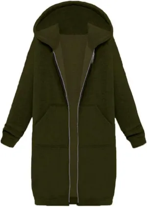 JOFOW zip up hoodie women long jackets for women trendy Casual Drawstring Fleece Sweatshirt Oversized Jackets Coat