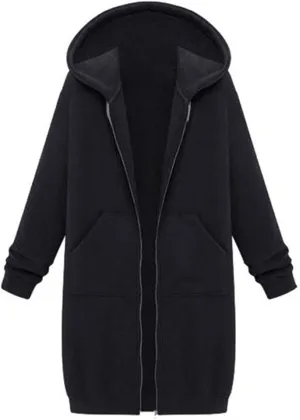 JOFOW zip up hoodie women long jackets for women trendy Casual Drawstring Fleece Sweatshirt Oversized Jackets Coat