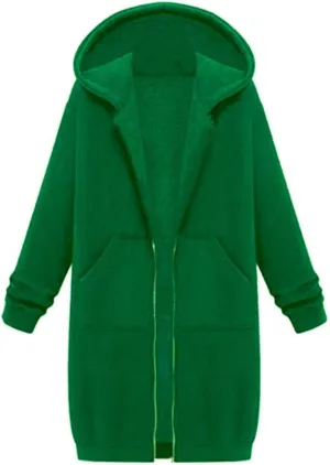 JOFOW zip up hoodie women long jackets for women trendy Casual Drawstring Fleece Sweatshirt Oversized Jackets Coat