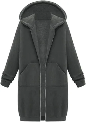 JOFOW zip up hoodie women long jackets for women trendy Casual Drawstring Fleece Sweatshirt Oversized Jackets Coat