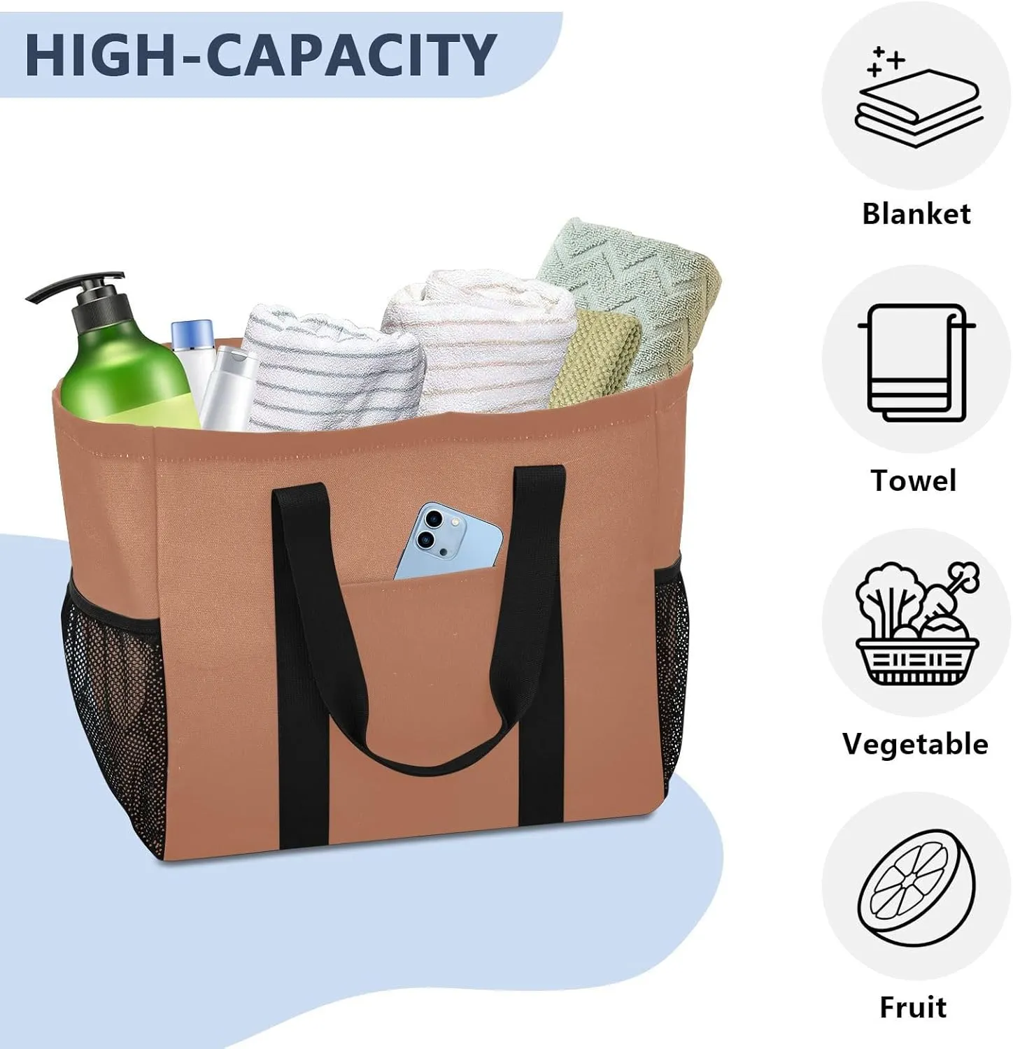 JUNZAN Teal Large Utility Tote Bag Collapsable Beach Bag Waterproof Reusable Grocery Bags with Handles Laundry Tote Bag