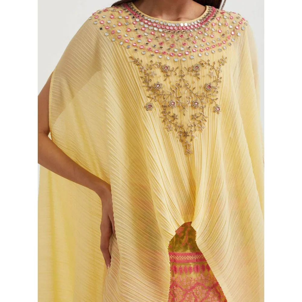 KAVITA BHARTIA Embroidered Cape with Skirt in Yellow (Set of 2)