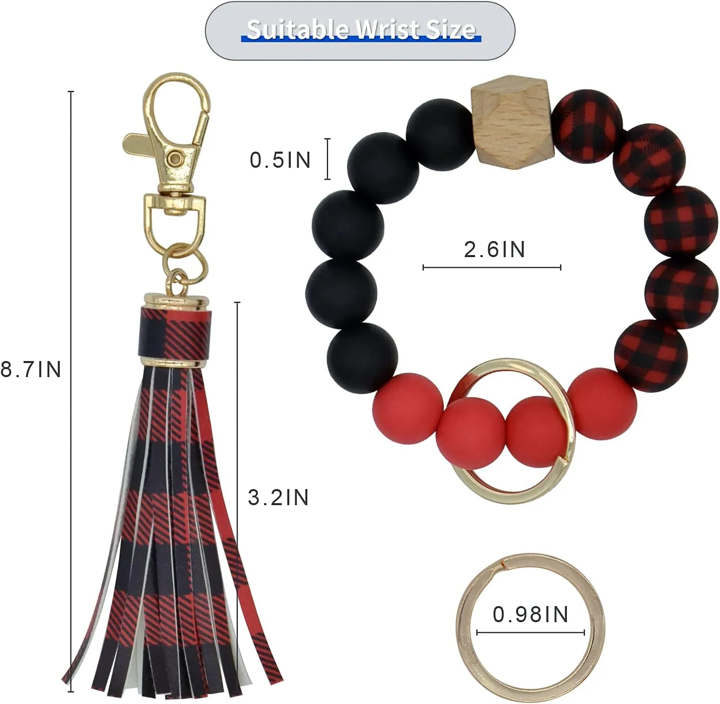 Key Chains Women for Car Key Ring Bracelet,Keychain Wristlet,Silicone Beaded Bangle Chains