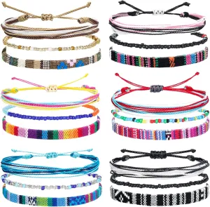 Kigeli 18 Pcs Boho Surfer Bracelet Ankle Adjustable Waterproof Braided String Beaded Anklets Unisex Handmade Bracelet Colorful Bohemia Anklet Chain Jewelry for Women Men Summer Beach Accessories
