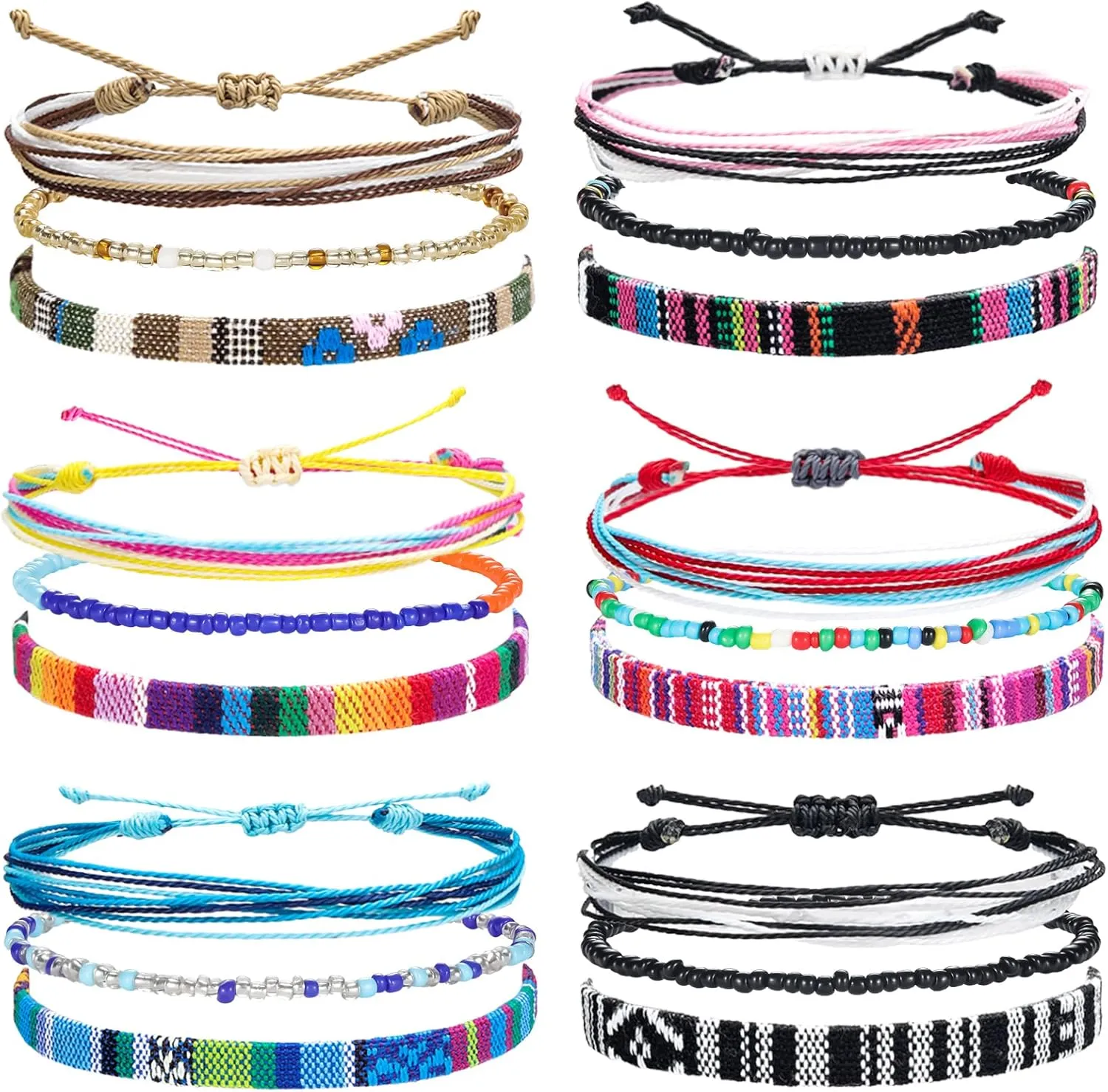 Kigeli 18 Pcs Boho Surfer Bracelet Ankle Adjustable Waterproof Braided String Beaded Anklets Unisex Handmade Bracelet Colorful Bohemia Anklet Chain Jewelry for Women Men Summer Beach Accessories