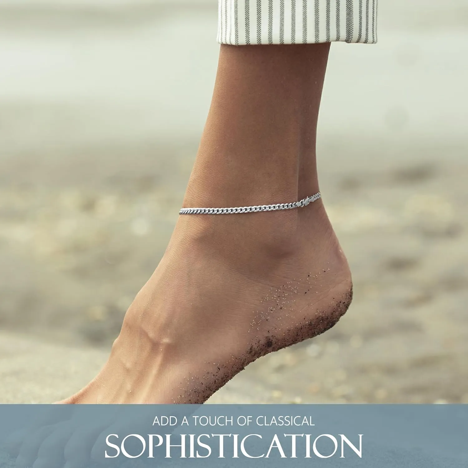 KISPER Solid 925 Sterling Silver Ankle Bracelets for Women, Waterproof Tarnish Resistant Anklets, Curb/Rope/Figaro/Mariner Chain, 9, 10, 11 Inch