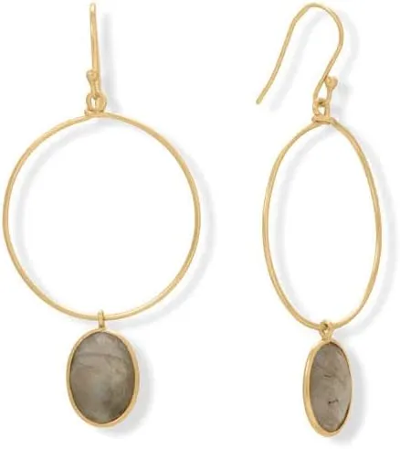 Labradorite Dangle Hoop Earrings 14k Gold-plated Silver