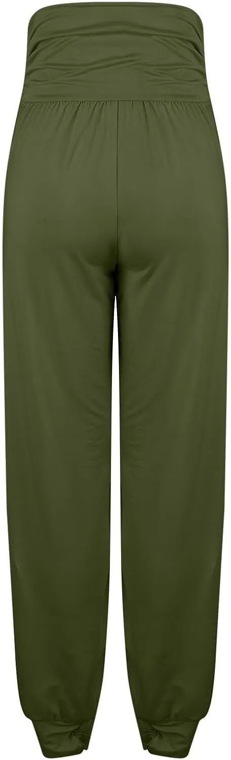 Ladies Harem Trousers Crossover Elastic High Waist Stretch Casual Yoga Pants Tapered Leg Lightweight Loungewear Sleep Pant