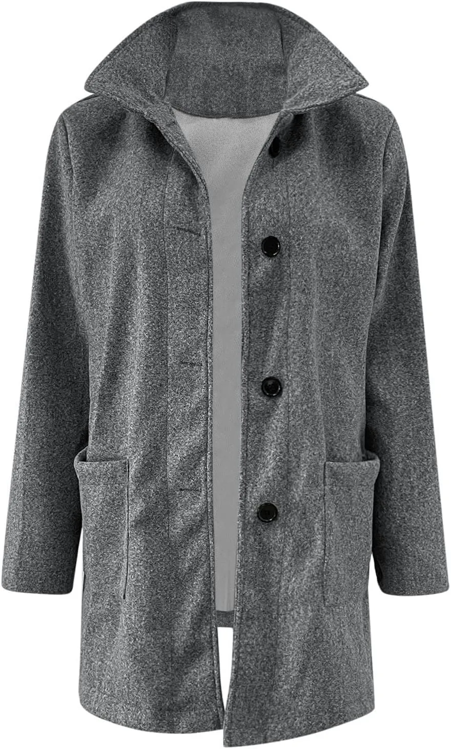 Ladies Solid Color Jacket Winter Button Up Trendy Long Sleeve Hooded 2024 Tweed Jacket Loose Comfy Outerwear With Pocket