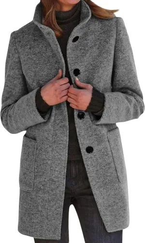 Ladies Solid Color Jacket Winter Button Up Trendy Long Sleeve Hooded 2024 Tweed Jacket Loose Comfy Outerwear With Pocket