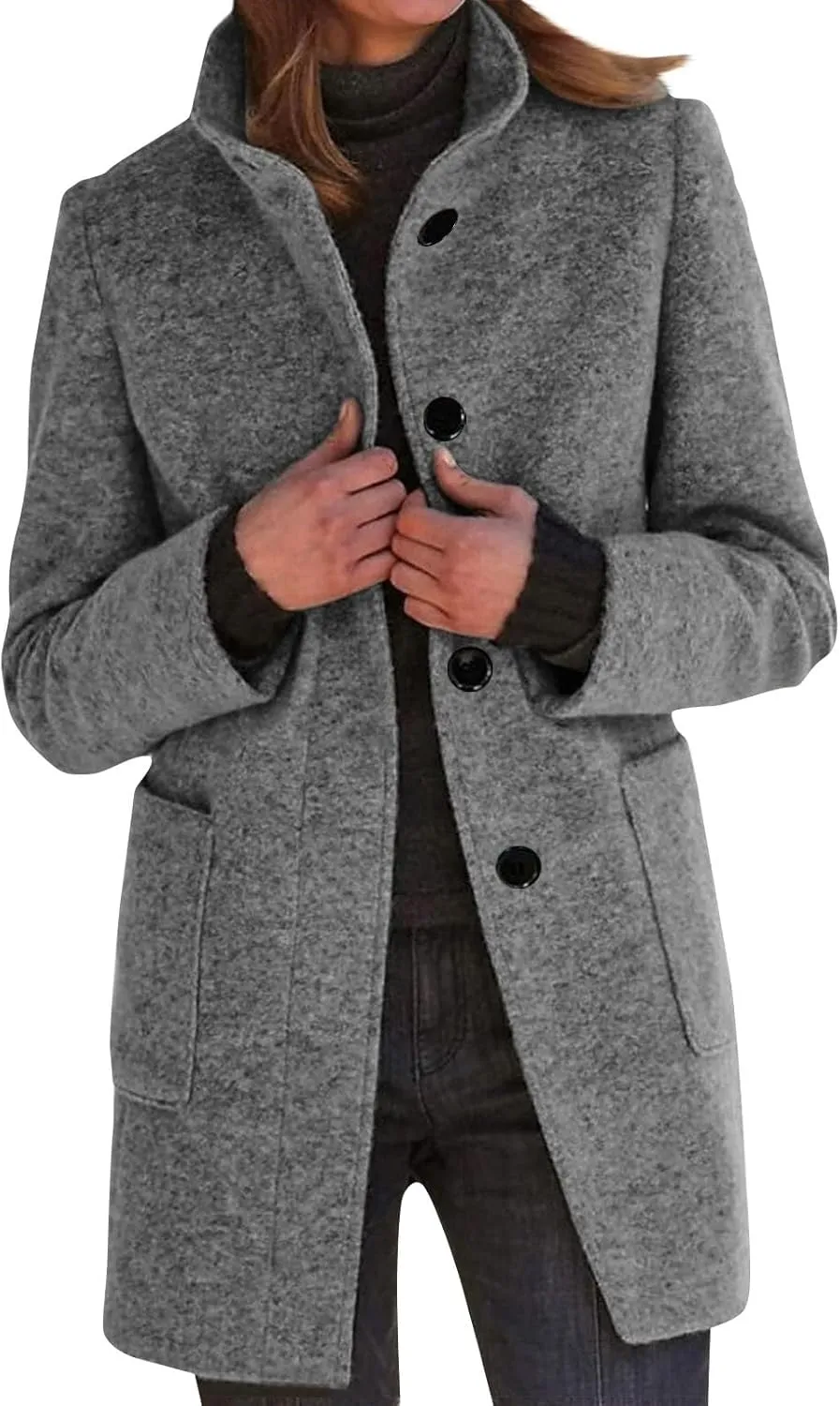 Ladies Solid Color Jacket Winter Button Up Trendy Long Sleeve Hooded 2024 Tweed Jacket Loose Comfy Outerwear With Pocket
