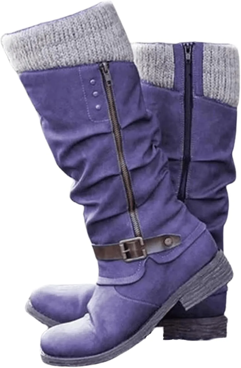 Ladmiple Boots For Women 2024 Low Heel Mid Calf Round-Toe Side Zip Punk Combat Boots Motorcycle Riding Biker Ankle Booties