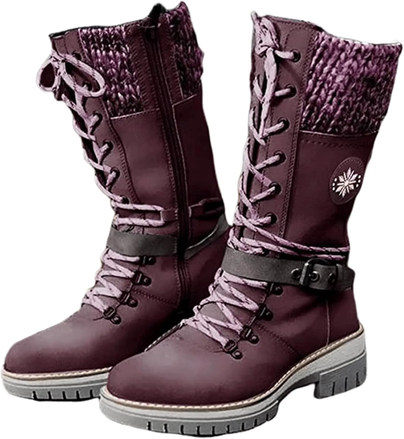 Ladmiple Fall Boots For Women 2024 Wide Calf Mid Calf Ankle Booties Side Zipper Low Heel Motorcycle Combat Riding Biker Boots