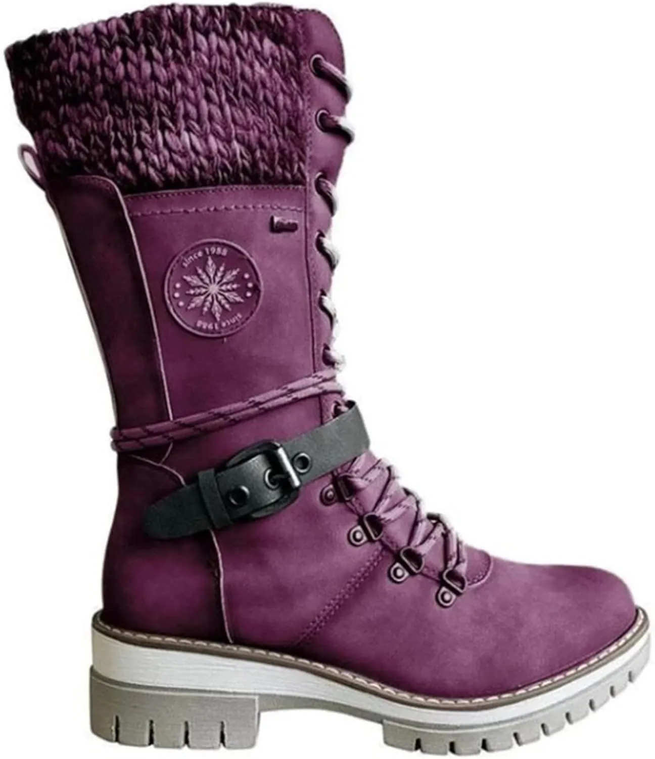 Ladmiple Fall Boots For Women 2024 Wide Calf Mid Calf Ankle Booties Side Zipper Low Heel Motorcycle Combat Riding Biker Boots