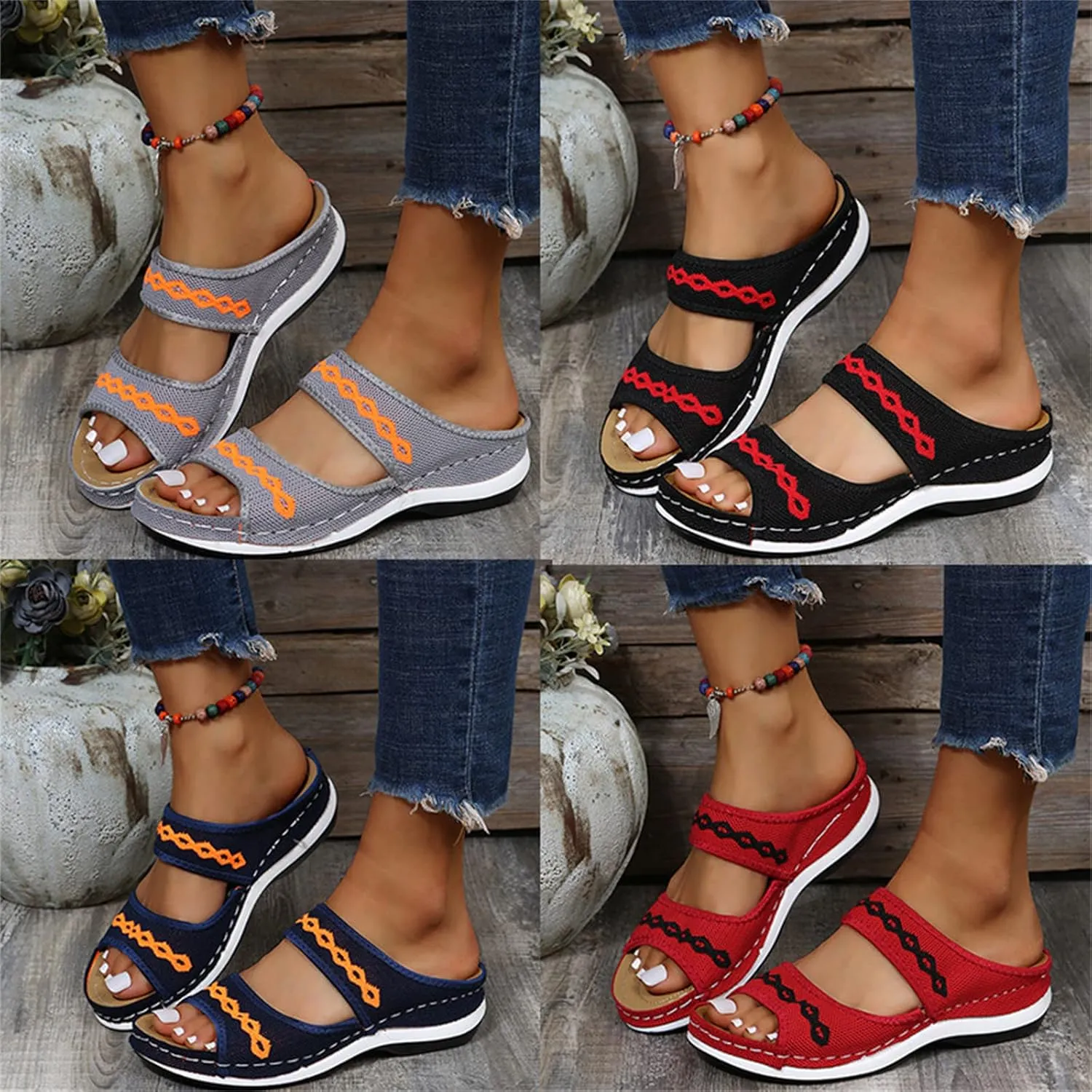 Ladmiple Fashion Sandals Women Dressy Summer Flat Orthotic Slides Comfortable Walking Orthopedic Flip Flops with Arch Support