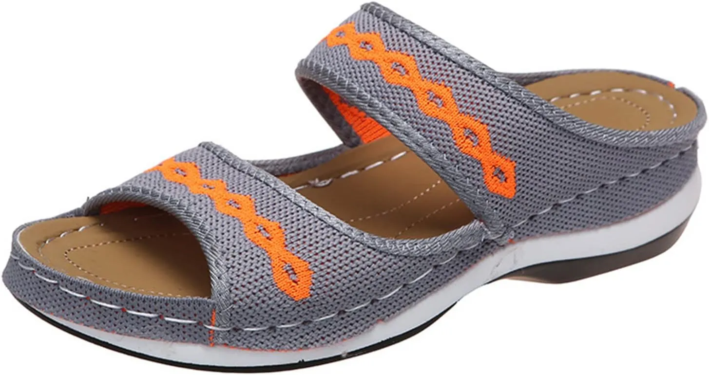 Ladmiple Fashion Sandals Women Dressy Summer Flat Orthotic Slides Comfortable Walking Orthopedic Flip Flops with Arch Support