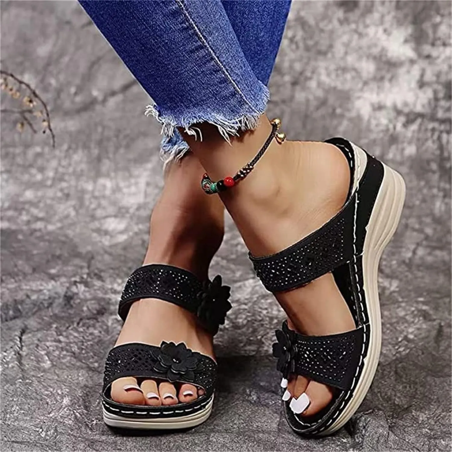 Ladmiple Sandals Women 2023 Fashion Floral Orthopedic Flip Flops with Arch Support Slippers Roman Casual Open Toe Sandal