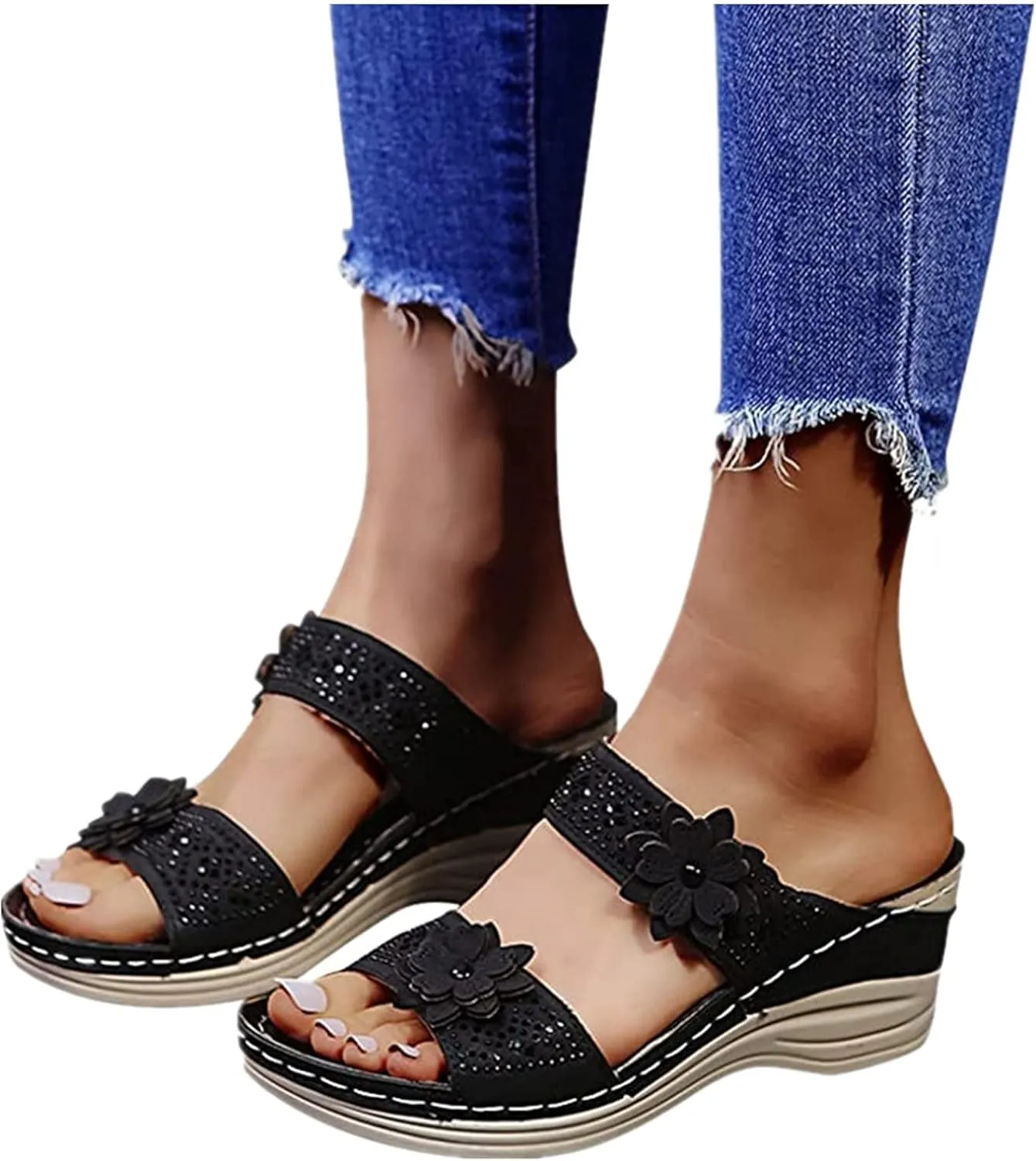 Ladmiple Sandals Women 2023 Fashion Floral Orthopedic Flip Flops with Arch Support Slippers Roman Casual Open Toe Sandal