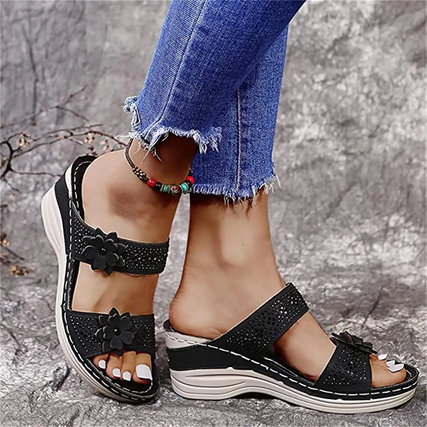 Ladmiple Sandals Women 2023 Fashion Floral Orthopedic Flip Flops with Arch Support Slippers Roman Casual Open Toe Sandal