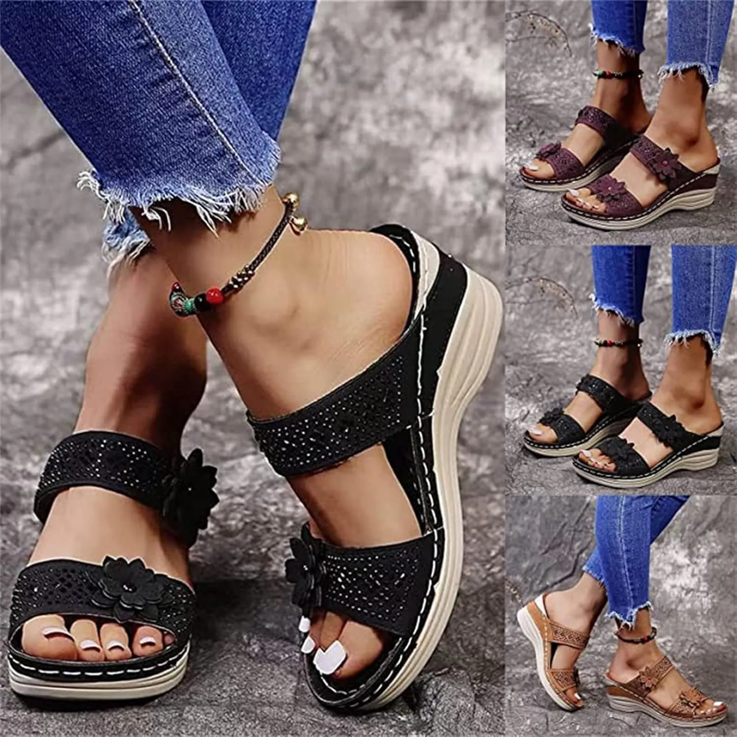 Ladmiple Sandals Women 2023 Fashion Floral Orthopedic Flip Flops with Arch Support Slippers Roman Casual Open Toe Sandal