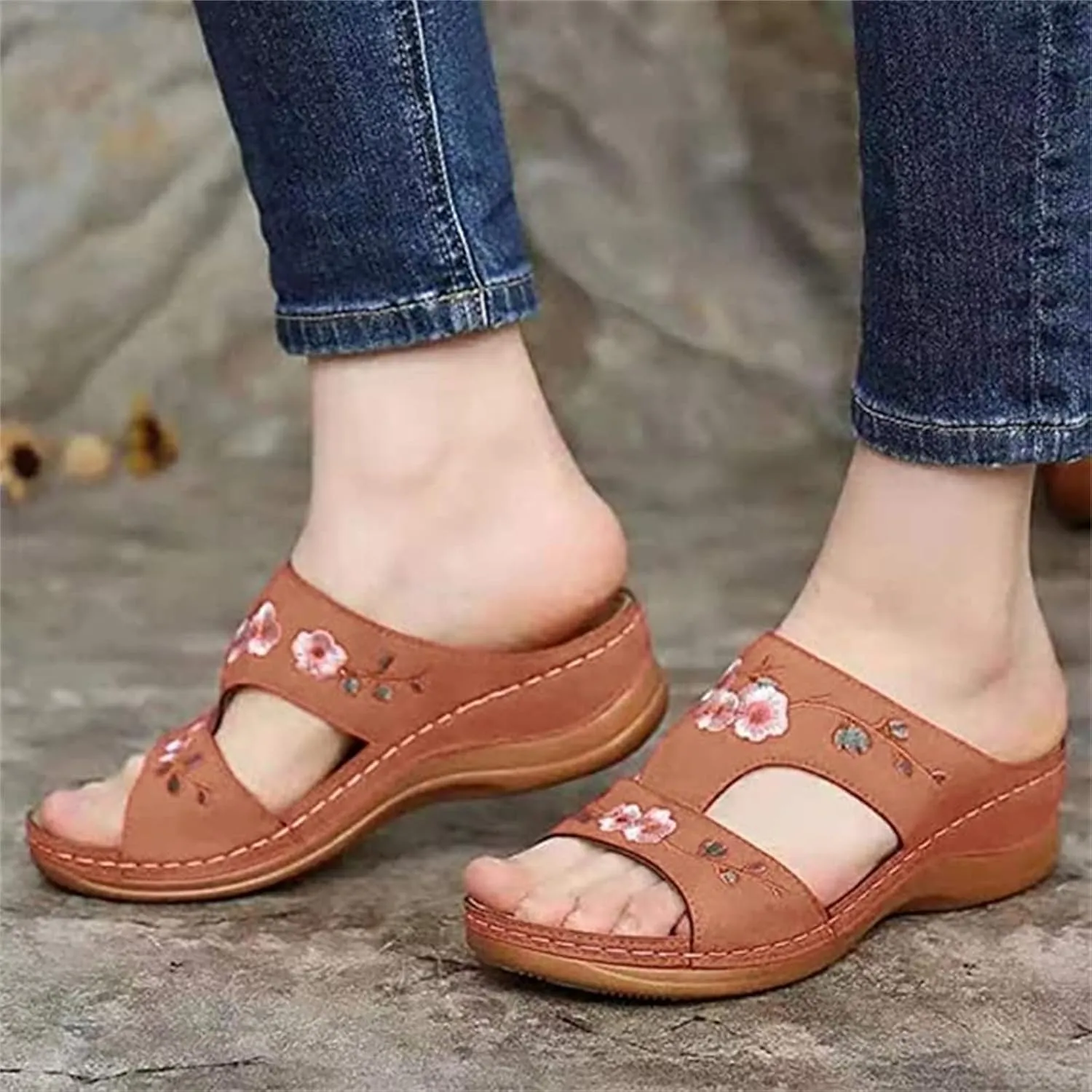 Ladmiple Sandals Women 2023 Fashion Floral Orthopedic Flip Flops with Arch Support Slippers Roman Casual Open Toe Shoes