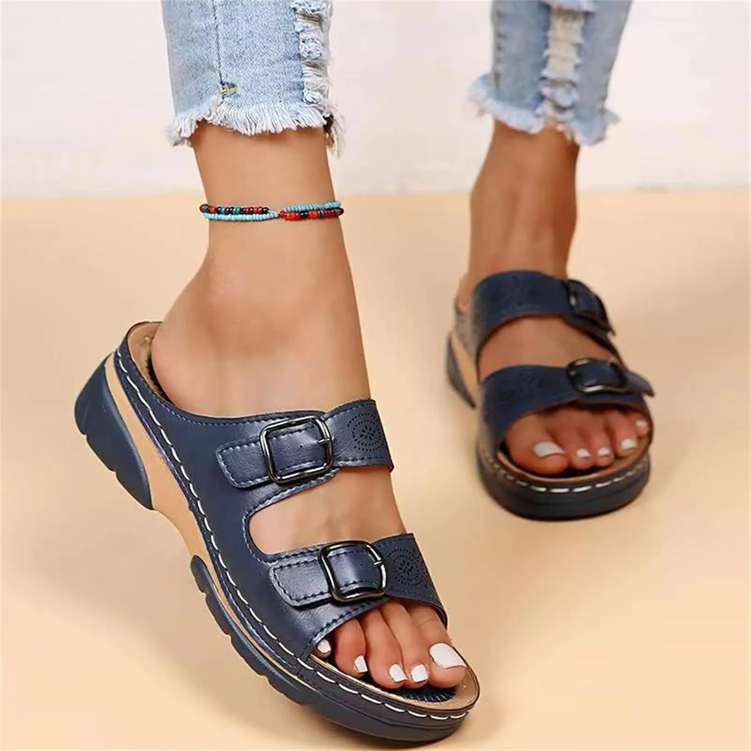 Ladmiple Sandals Women Beach Vacation Orthopedic Walking Slippers Dressy Summer Slip On Orthotic Flip Flops with Arch Support