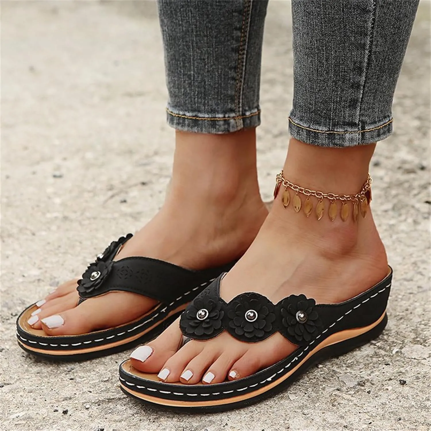 Ladmiple Sandals Women Comfortable Cute Wedge Fashion Orthotic Slides Arch Support Slip On Orthopedic Flip Flops Slippers