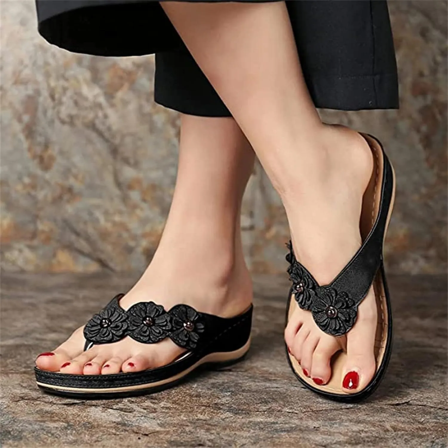 Ladmiple Sandals Women Comfortable Cute Wedge Fashion Orthotic Slides Arch Support Slip On Orthopedic Flip Flops Slippers