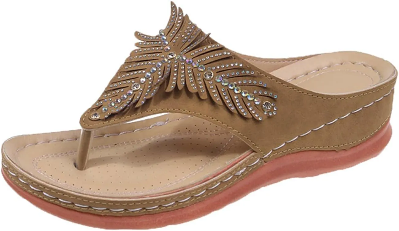Ladmiple Sandals Women Dressy Summer Flat Comfortable Walking Orthopedic Sandals Casual Orthotic Flip Flops With Arch Support