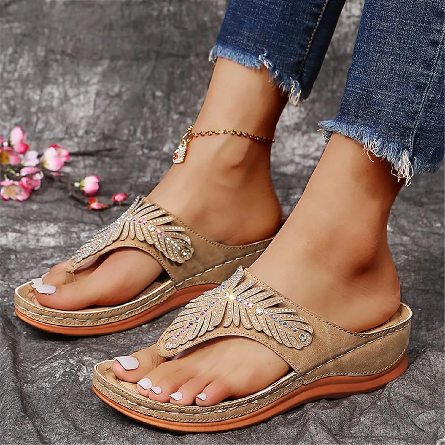 Ladmiple Sandals Women Dressy Summer Flat Comfortable Walking Orthopedic Sandals Casual Orthotic Flip Flops With Arch Support
