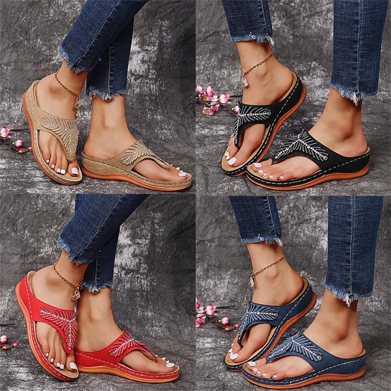 Ladmiple Sandals Women Dressy Summer Flat Comfortable Walking Orthopedic Sandals Casual Orthotic Flip Flops With Arch Support