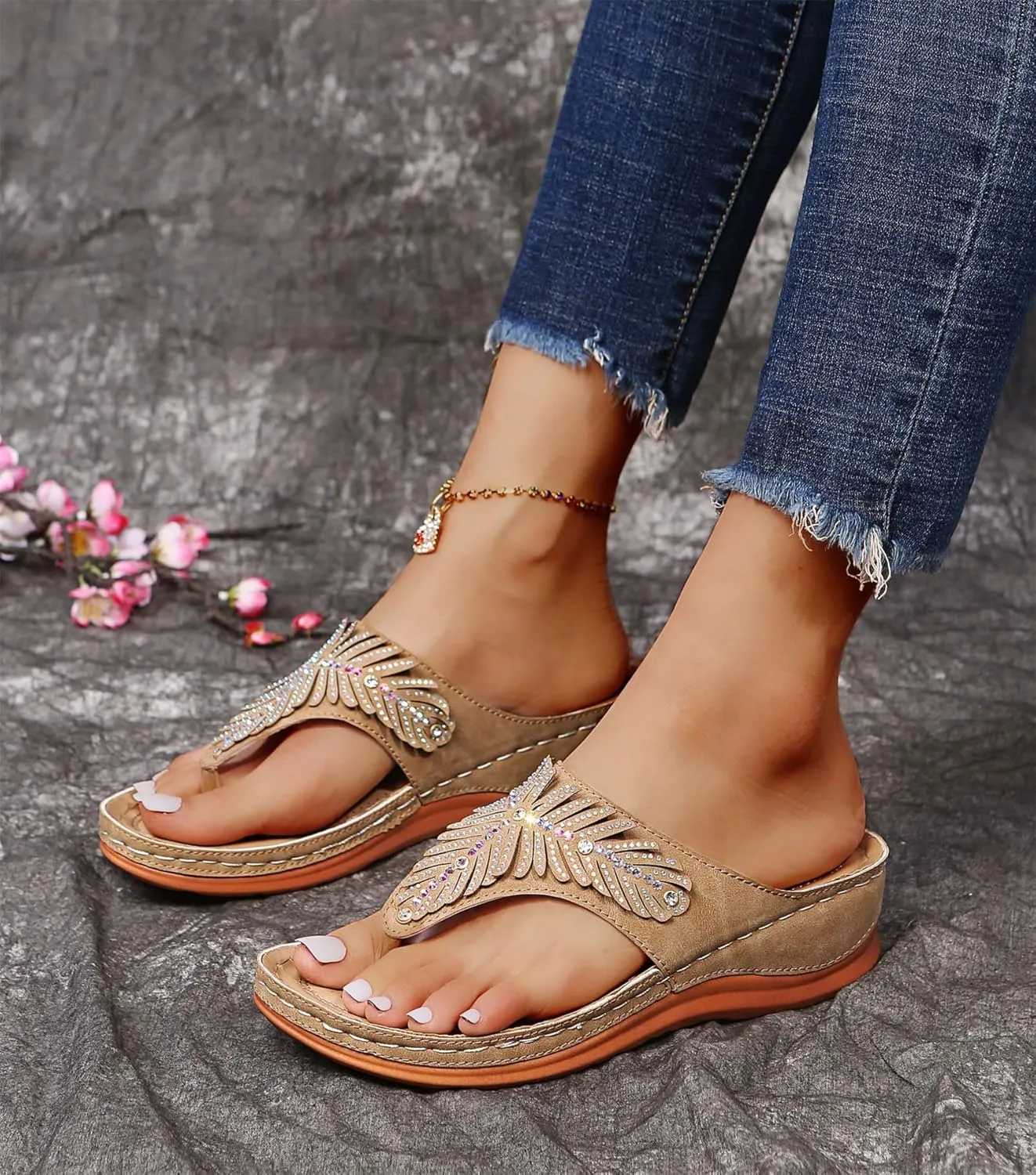 Ladmiple Sandals Women Dressy Summer Flat Comfortable Walking Orthopedic Sandals Casual Orthotic Flip Flops With Arch Support