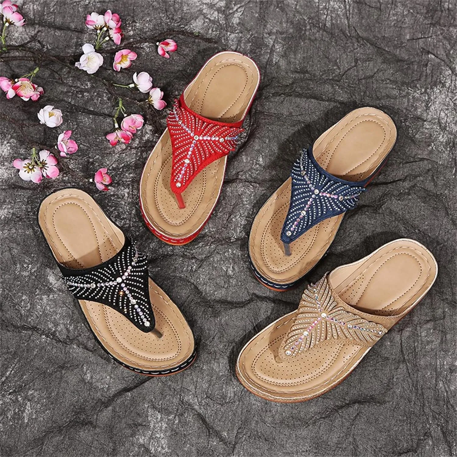 Ladmiple Sandals Women Dressy Summer Flat Comfortable Walking Orthopedic Sandals Casual Orthotic Flip Flops With Arch Support