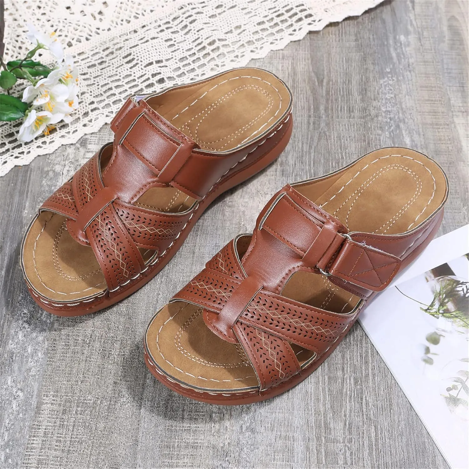 Ladmiple Sandals Women Dressy Summer Flat Flip Flops Orthotic Slides Comfortable Walking Orthopedic Slipper with Arch Support