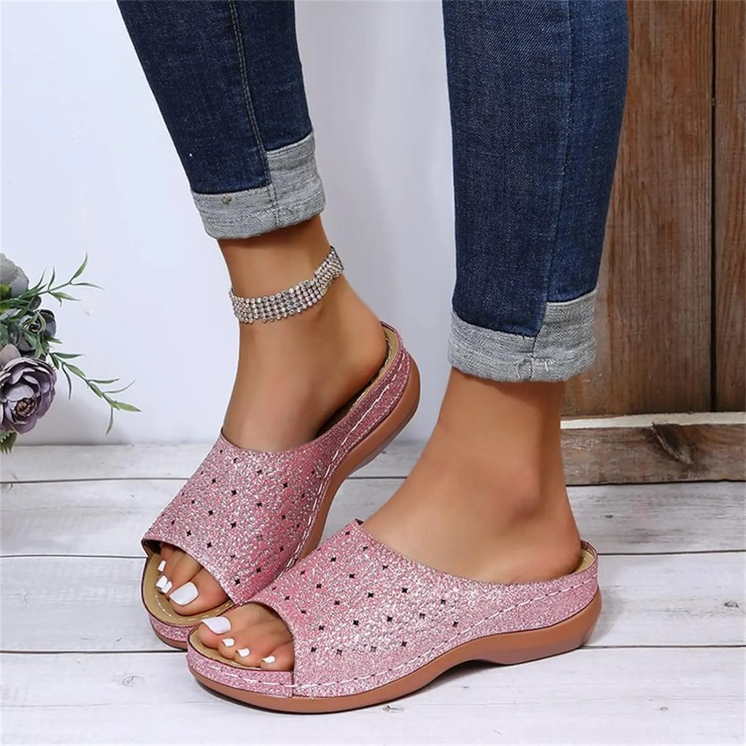 Ladmiple Sandals Women Fashion Dressy Summer Arch Support Orthopedic Slides Plantar Fasciitis Comfort Orthotic Flip Flops